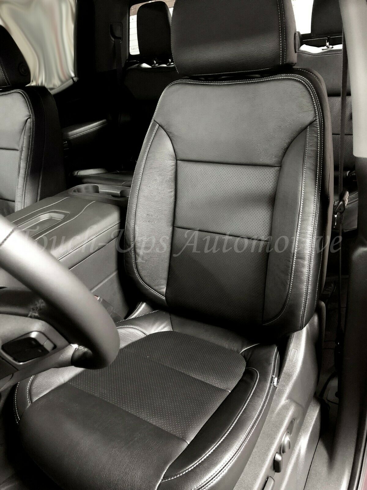 2019-2022 Silverado Double or Crew Cab Katzkin Leather Seat Covers Black Gray stitching