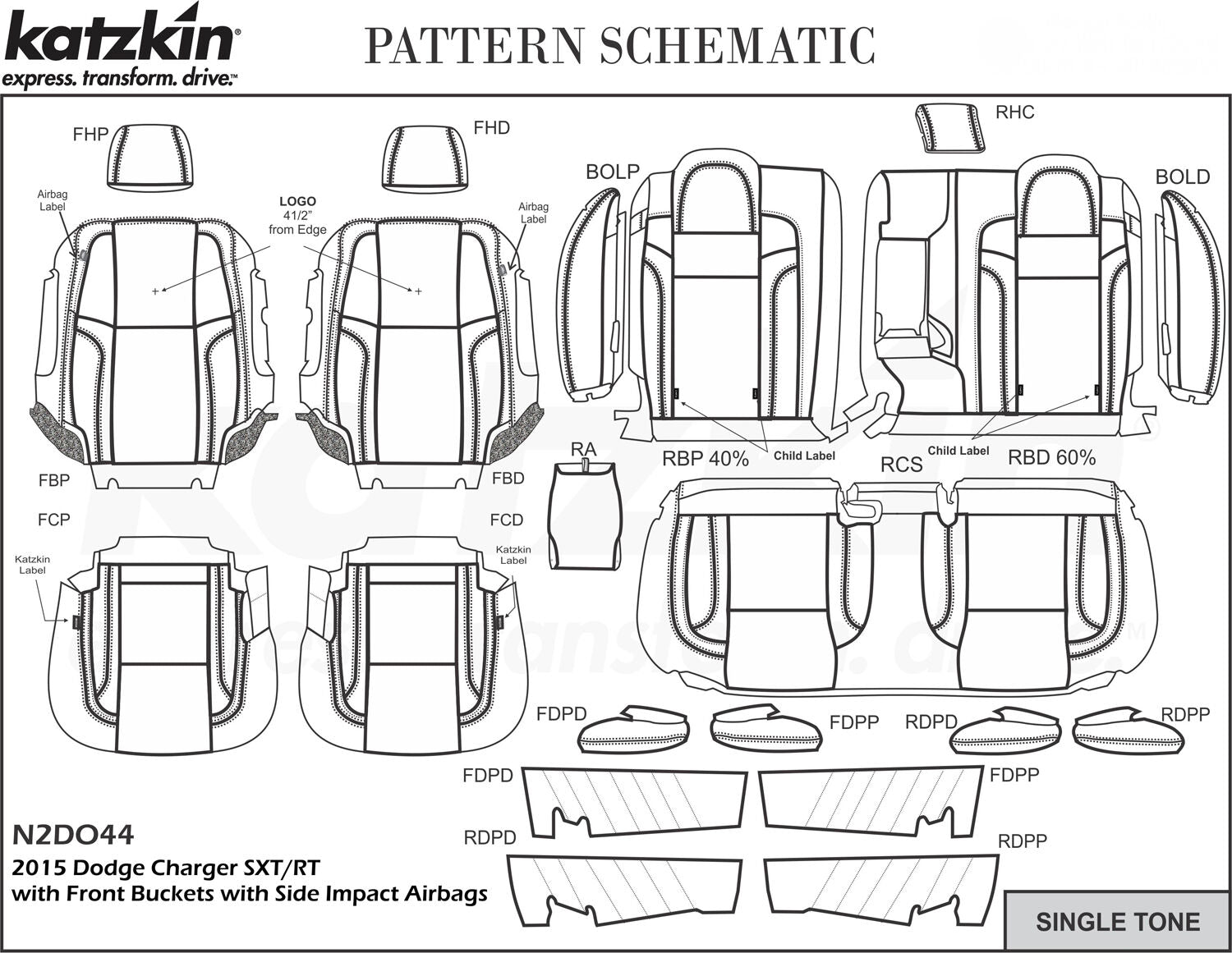 2015 2016 2017 2018 2019 Dodge Charger SXT RT Black KATZKIN Leather Seat Covers