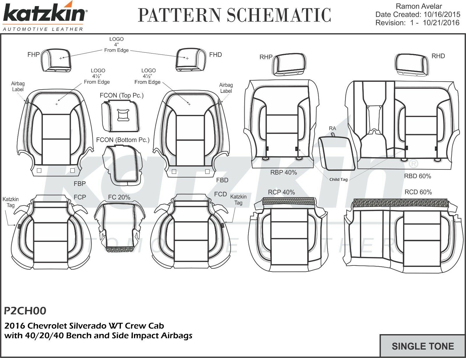 2014-2018 Chevrolet Silverado WT Crew Cab KATZKIN Black Leather Seat Covers Kit
