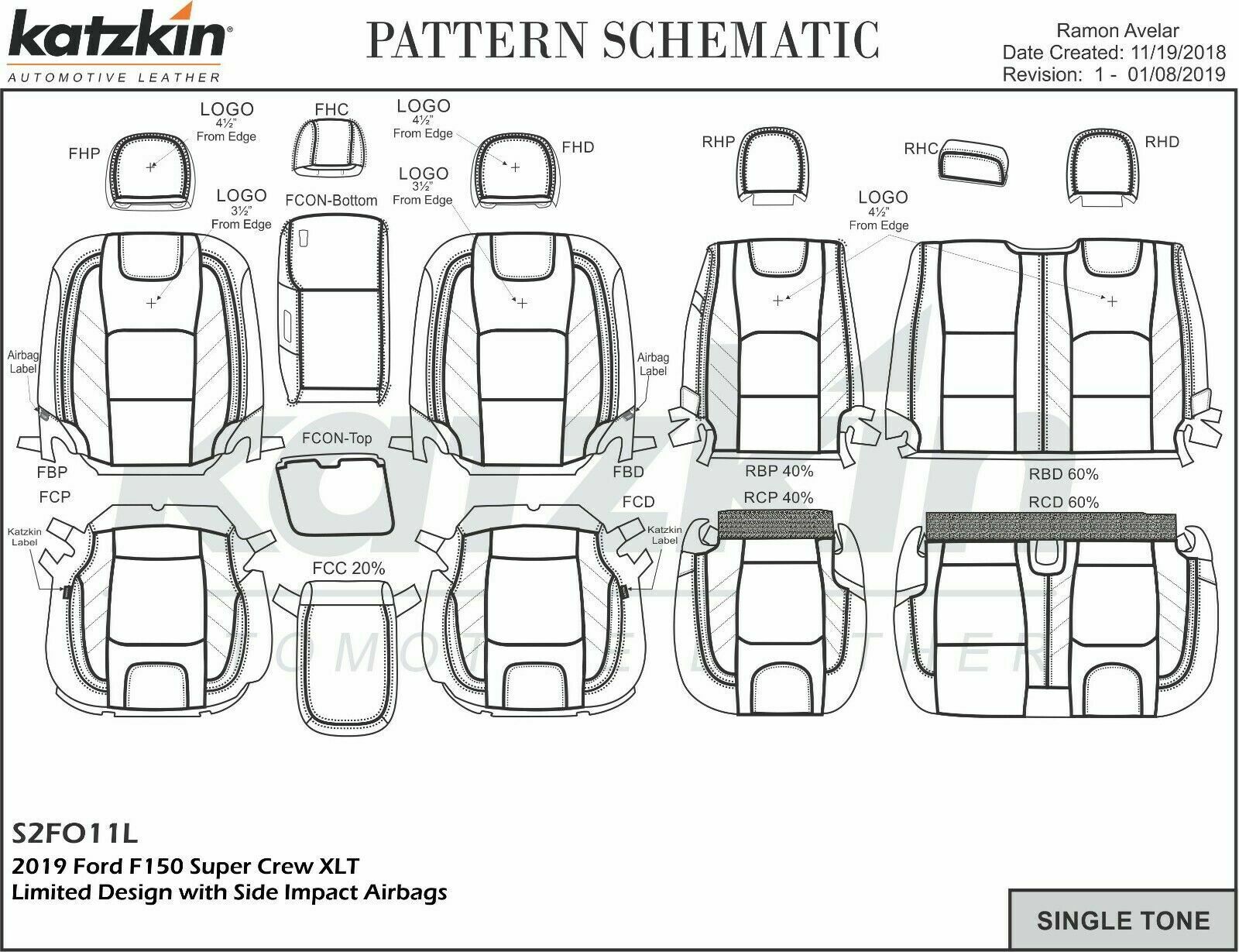 2019-20 Ford F-150 XLT Super Crew KATZKIN Leather Seats Covers LIMITED Black Red