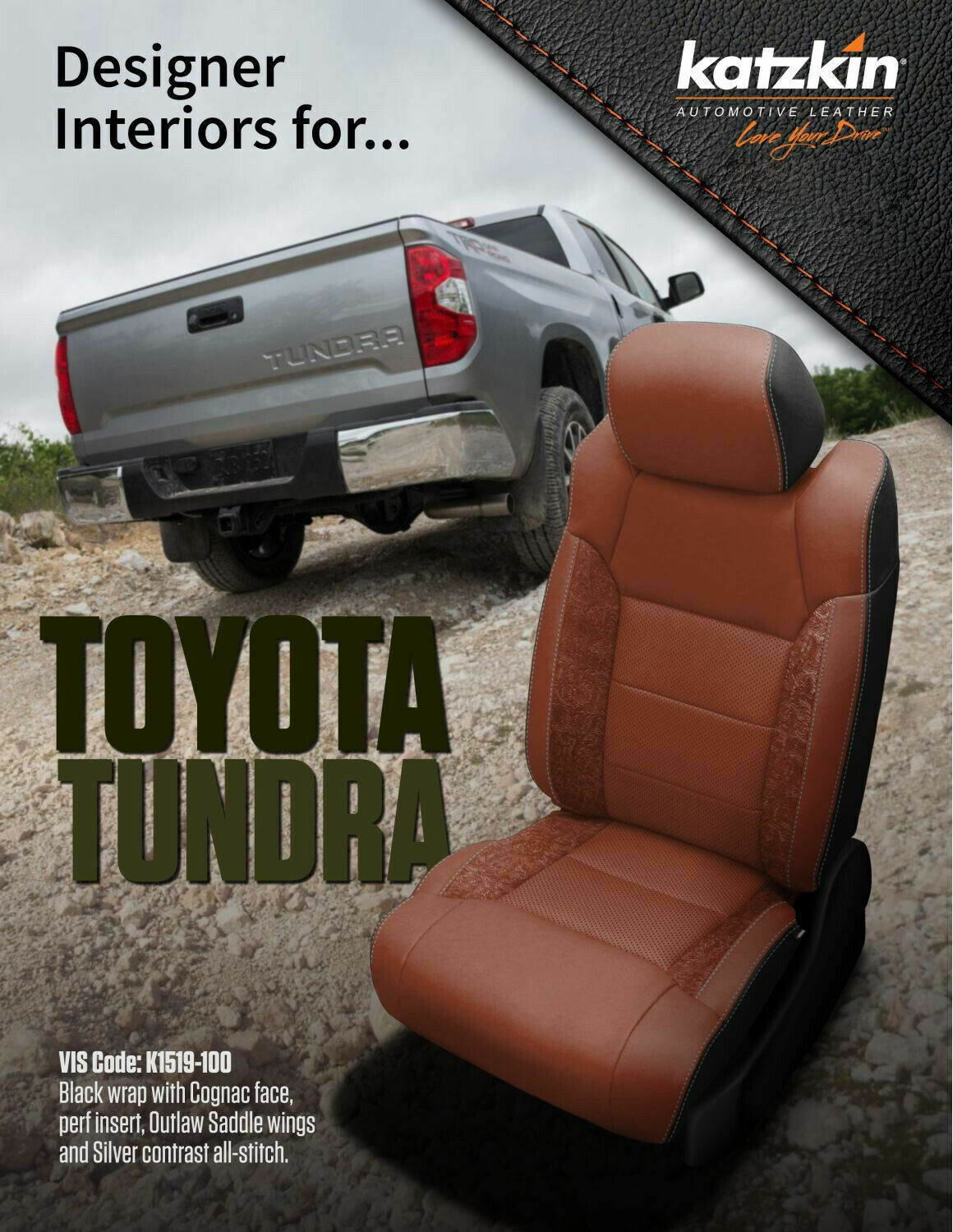 2014-2021 Toyota Tundra Double Cab CrewMax Black Cognac Outlaw Leather Seats