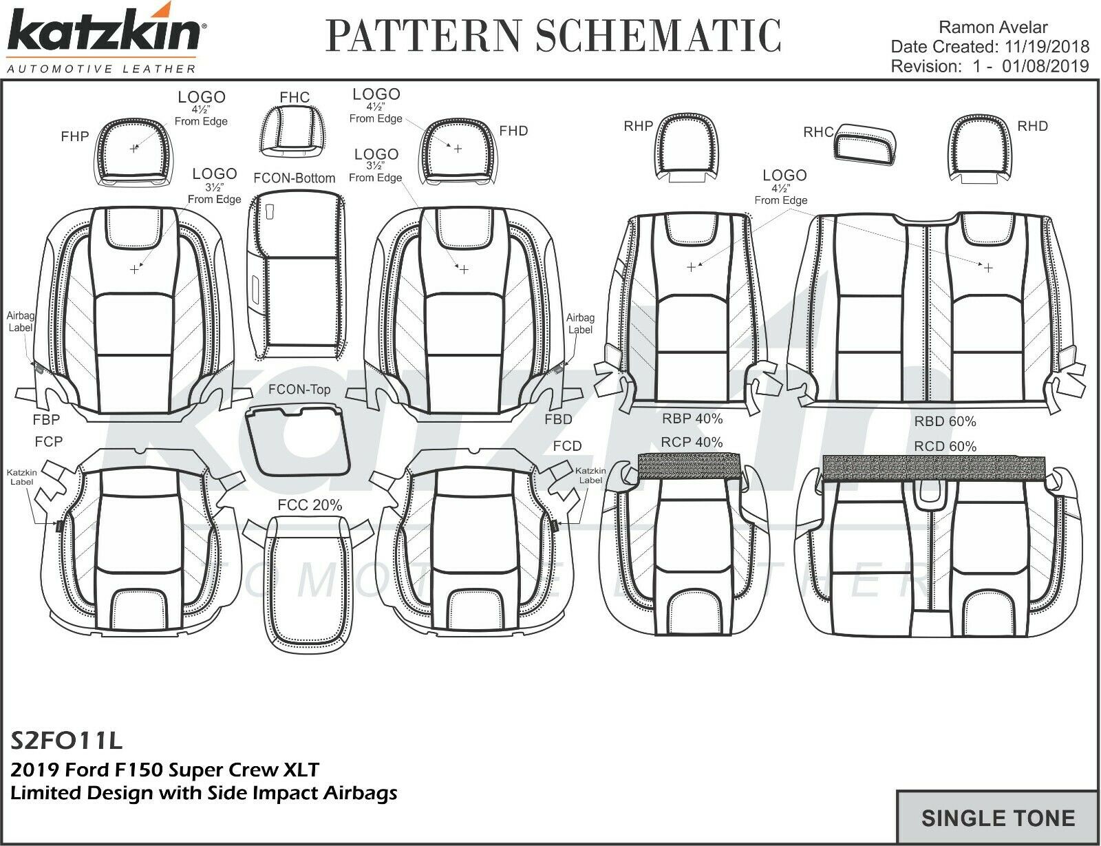 2019-20 Ford F-150 XLT SuperCrew KATZKIN Leather Seat Covers LIMITED Black Gray