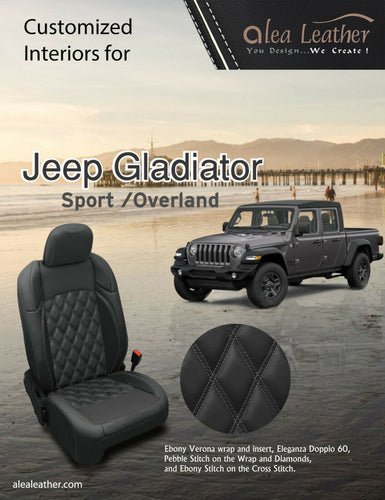 2020 Jeep Gladiator Sport Overland ALEA Black Gray Leather Seat Covers Diamond