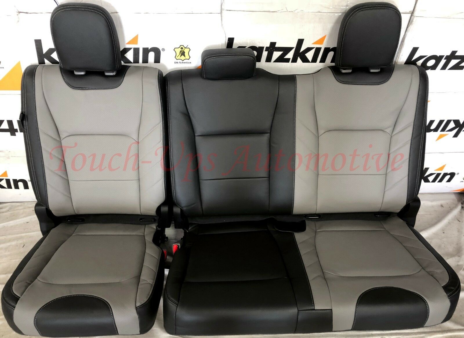2019-20 Ford F-250 XLT SuperCrew KATZKIN Leather Seat Covers Black Gray Jumpseat