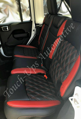2018-2022 Jeep Wrangler JL 2 4 Door Leather Seat Covers Black Red Tekstitch Diamond