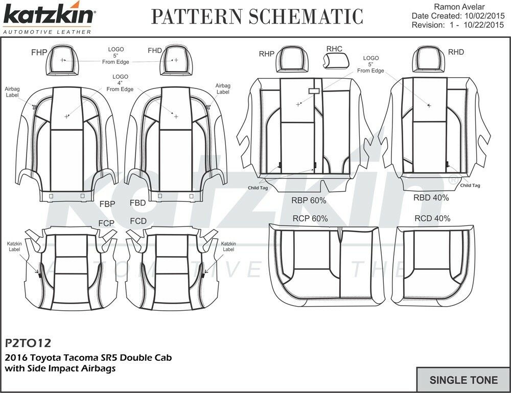 2016-2020 Toyota Tacoma DOUBLE Cab SR SR5 TRD KATZKIN Black Leather Kit Custom