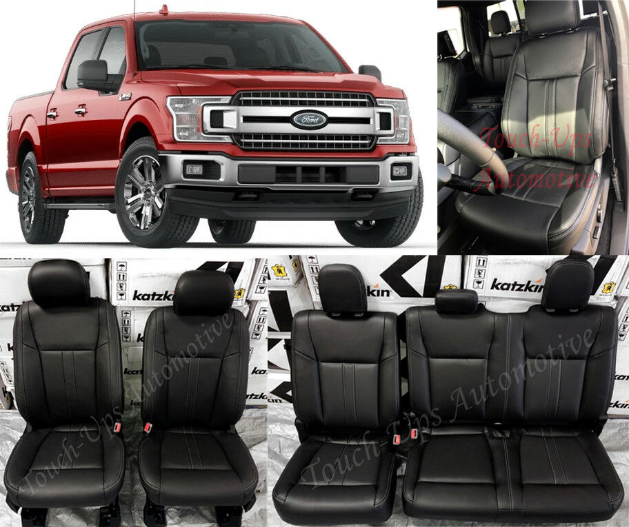 2019 20 Ford F 150 XLT SuperCrew Katzkin Black Leather Seat Covers Lar Touch Ups