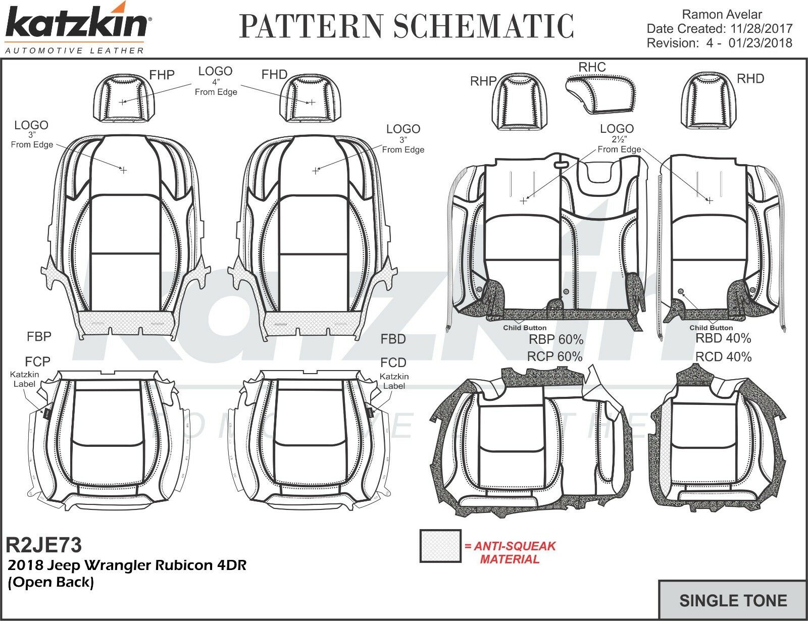 2018-2021 Jeep Wrangler Rubicon 4dr JL KATZKIN Black Red Leather seat Cover Kit