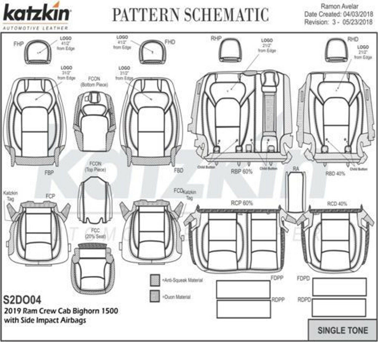 2019-20 Dodge Ram Crew Cab Big Horn Lone Star KATZKIN Black Leather Seat Covers