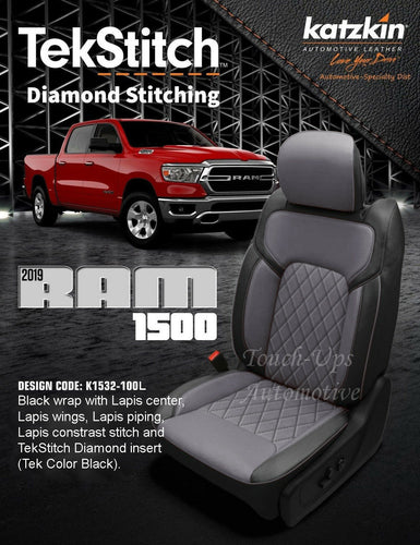 2019-22 Ram Crew Cab KATZKIN Black Diesel Gray TekStitch Leather Seat Covers Kit