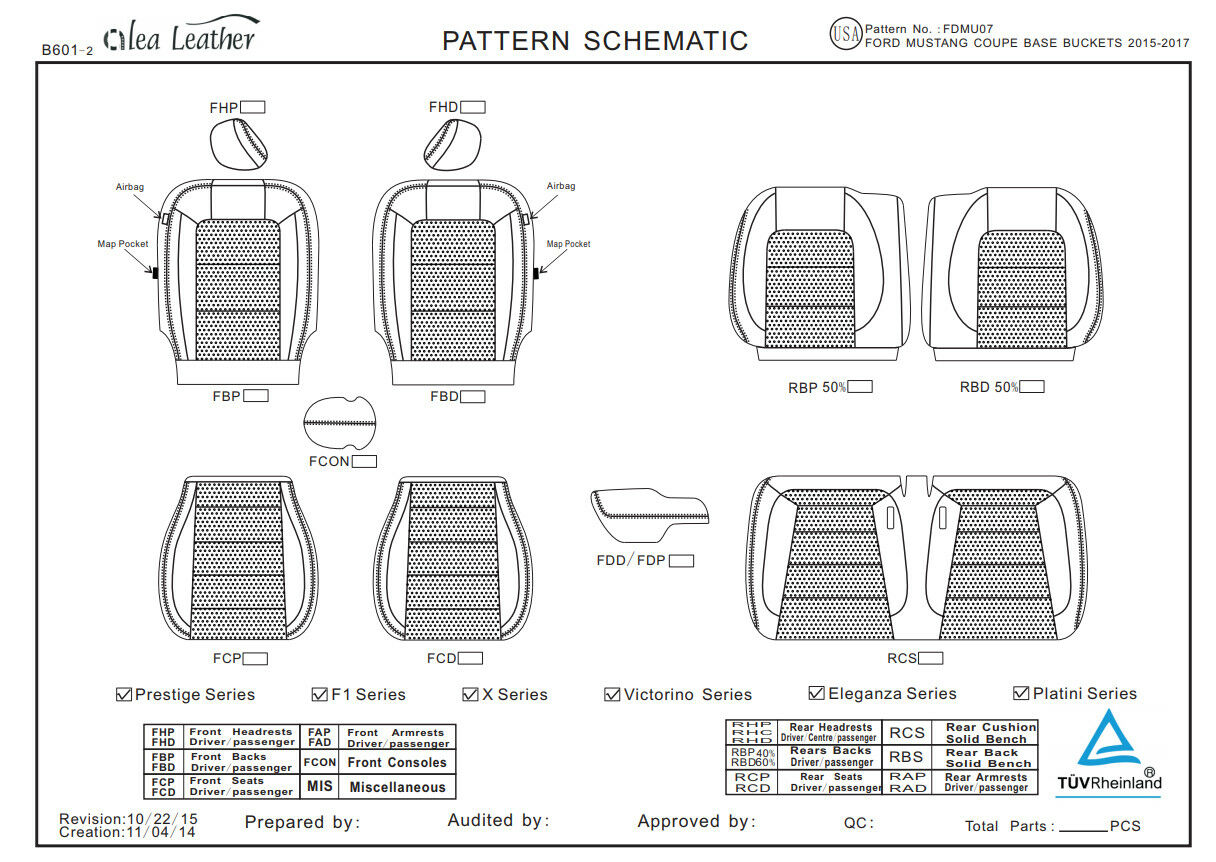 2015-2020 Ford Mustang GT V6 Eco Couple ALEA Black Ash Leather Seat Covers Kit