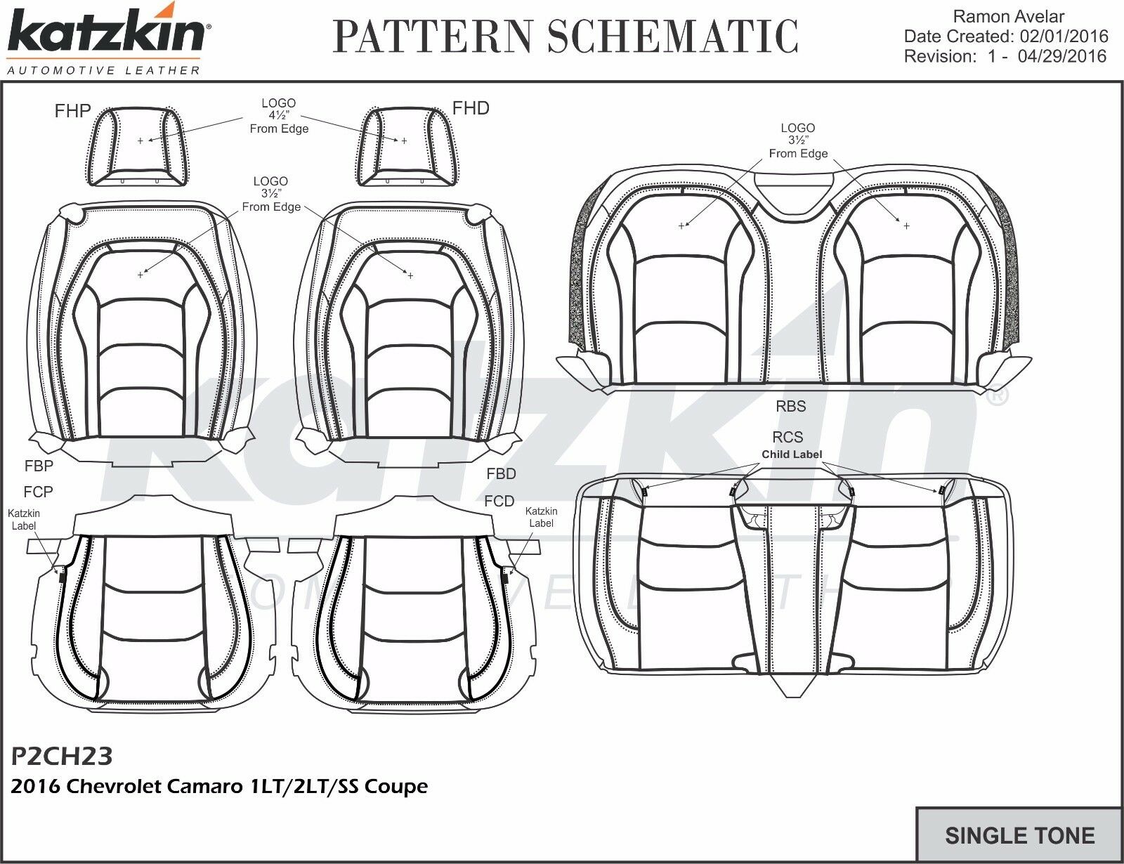 KATZKIN Salsa Black Leather Seat Covers 16-20 Chevrolet Camaro Coupe LS RS SS