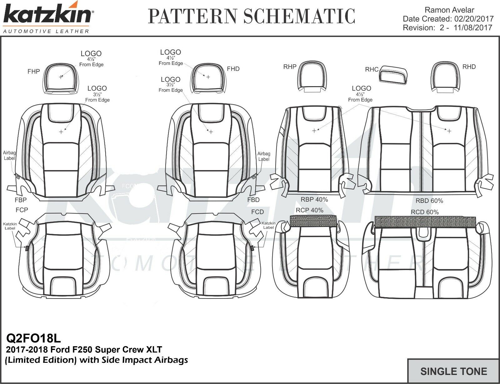 2019-2020 Ford F-250 XLT SuperCrew KATZKIN Leather Seat Covers Black Gray Lim