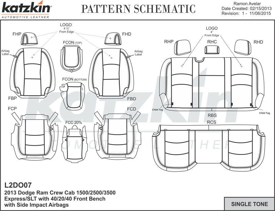2013-2018 Dodge Ram Crew Cab KATZKIN Diesel Gray Leather Seat Cover Kit Jump 2pc