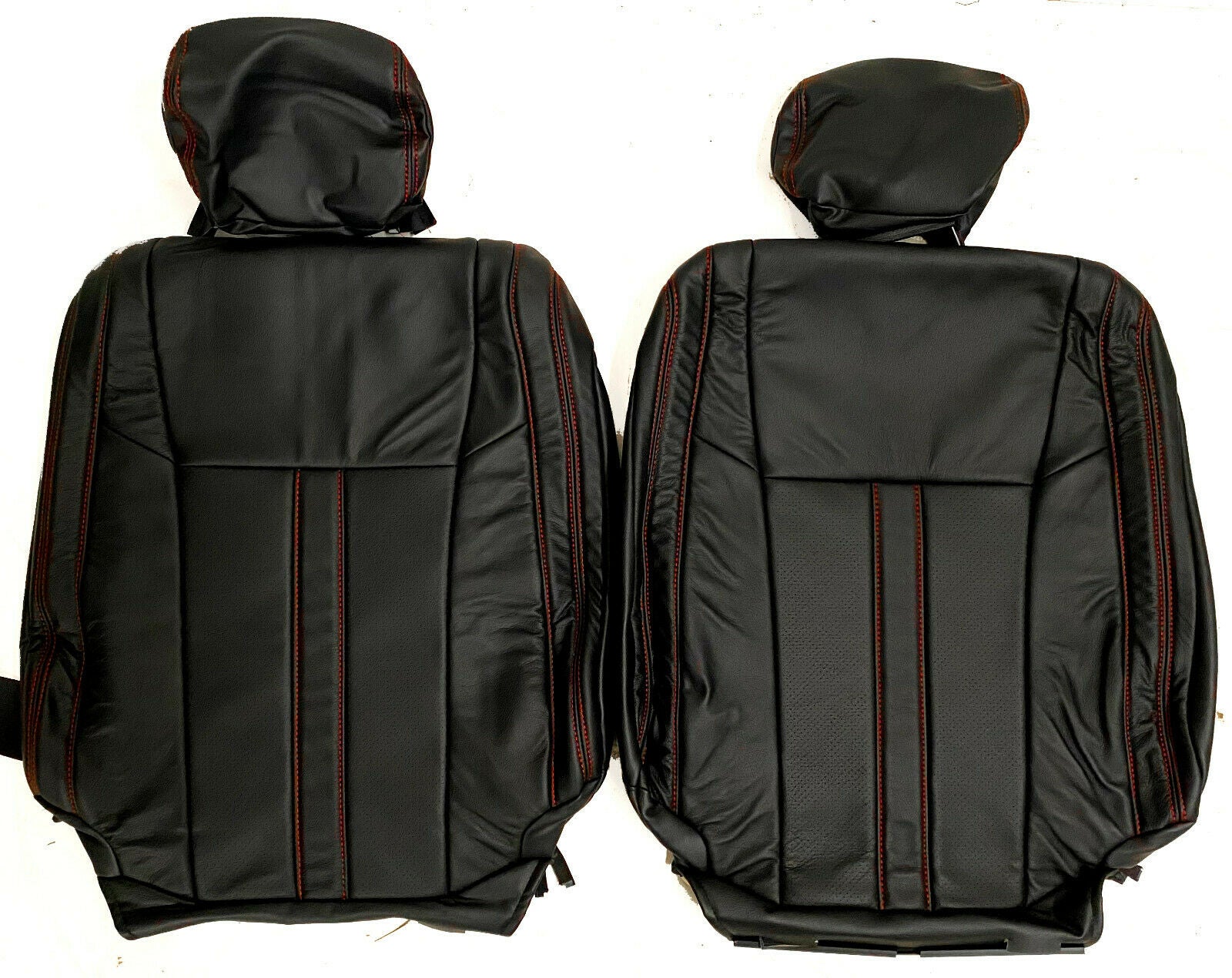 2015-2020 Ford F-150 XLT SuperCrew KATZKIN Black Red Leather Seat Covers Perfed