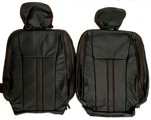 2015-2020 Ford F-150 XLT SuperCrew KATZKIN Black Red Leather Seat Covers Perfed