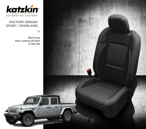 2020 Jeep Gladiator Overland Sport KATZKIN Black Silver Leather Seat Covers Kit