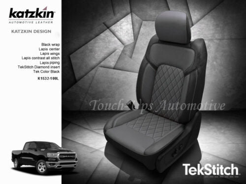 2019-22 Ram Crew Cab KATZKIN Black Diesel Gray TekStitch Leather Seat Covers Kit