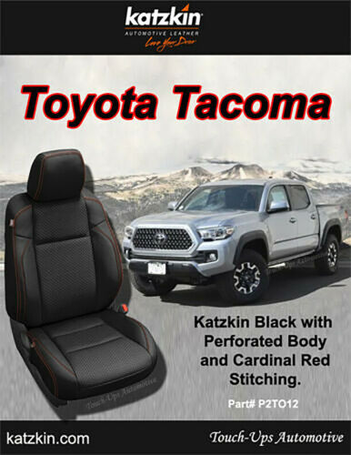 KATZKIN Black Red Leather Seat Covers for 2016-2021 Toyota Tacoma DOUBLE Cab