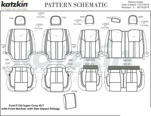 2015-2020 Ford F-150 XLT SuperCrew KATZKIN Black Red Leather Seat Covers Perfed