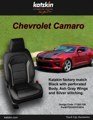 2016-2020 Chevrolet Camaro Coupe LS RS SS KATZKIN Black Ash Leather Seat Covers