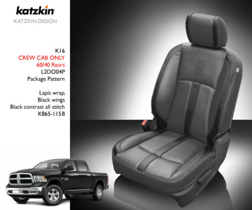 13-18 Dodge Ram Crew or Quad Cab Diesel Gray with Black Katzkin Leather Seat Covers Logos