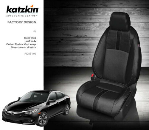 2016-2020 Honda Civic Sedan EX/EX-T Katzkin Black Carbon Leather Seat Covers Kit