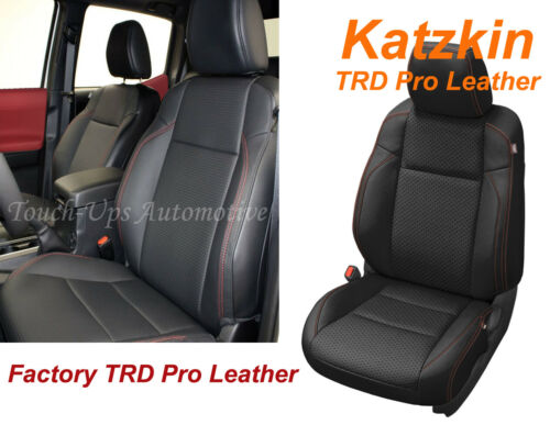 KATZKIN Black Red Leather Seat Covers for 2016-2021 Toyota Tacoma DOUBLE Cab