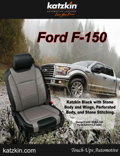 2015-2018 Ford F150 XLT SuperCrew KATZKIN Leather Seat Covers LIMITED Black Gray