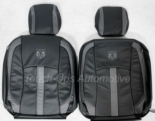 13-18 Dodge Ram Crew Cab KATZKIN Black and Diesel Gray Leather Seat Covers Logos