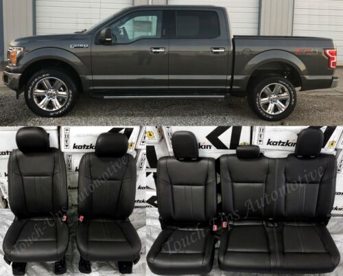 2015 2016 2017 2018 F-150 XLT SuperCrew Katzkin Black Leather Seat Covers Kit